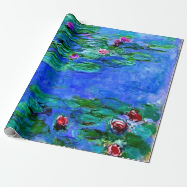 Papier Cadeau Monet - Lilies d'eau (rouge) (Déroulé)