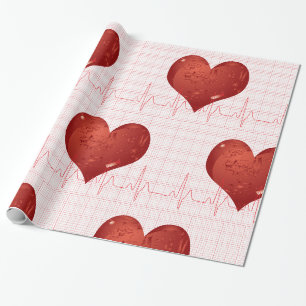 Papier Cadeau Moniteur ECG Cœur Rouge Soins de Santé