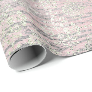 Papier Cadeau Monnaie Argent Foxier Rose Blush Damask Bois Rusti