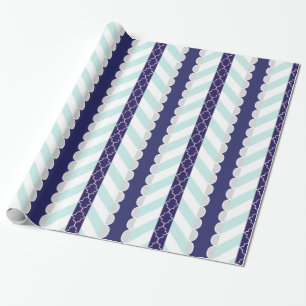Papier Cadeau Monnaie, bleu marine, blanc Motif géométrique rayo