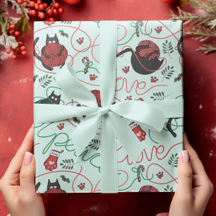 Papier Cadeau Monnaie de Noël Paix et Amour Fils Kitties