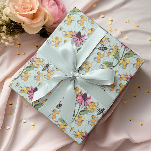 Papier Cadeau Monnaie Romantique Bee, peigne d'honneur & Fleurs
