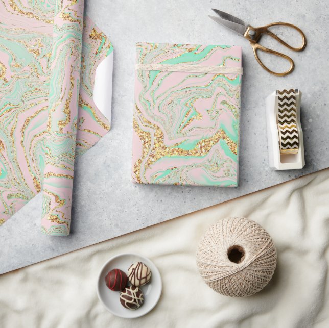 Papier Cadeau Monnaie rose et or (Artisanat)