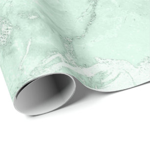 Papier Cadeau Monnaie Vert Gris Argent Pastel Marbre Métal Moulé