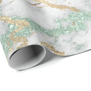 Papier Cadeau Monnaie Vert Gris Foxier Or Marbre brillant Métal