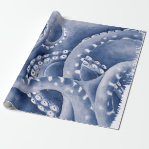 Papier Cadeau Monochrome Tentacles Bleus
