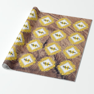 Papier Cadeau Monogram de Rustic Sunflowers & Wood Texture