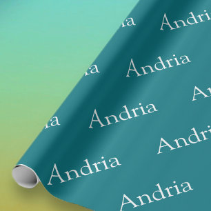 Papier Cadeau Monogramme à carreaux simple   Vert bleu modifiabl