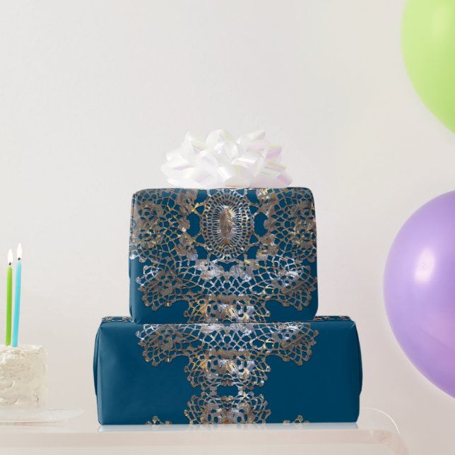 Papier Cadeau Monogramme Aristocratique Bleu Vacances Élégant (Cadeaux de fête)