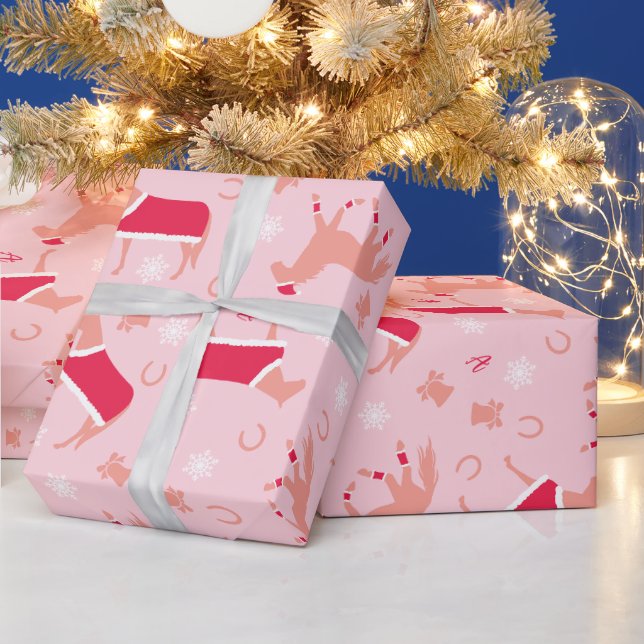 Papier Cadeau Monogramme Chevaux Père Noël Rose Rouge (Vacances)