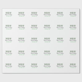 Papier Cadeau Monogramme couple gris vert moderne date romantiqu