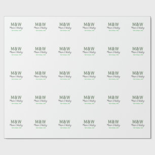 Papier Cadeau Monogramme couple gris vert moderne date romantiqu