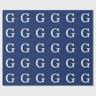 Papier Cadeau Monogramme de lettre initiale bleu blanc simple