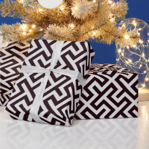 Papier Cadeau Monogramme de motif géométrique à clé noire modern