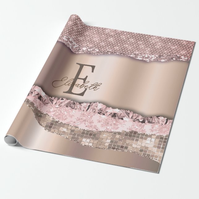 Papier Cadeau Monogramme de Parties scintillant Gold Diamonds Ro (Déroulé)