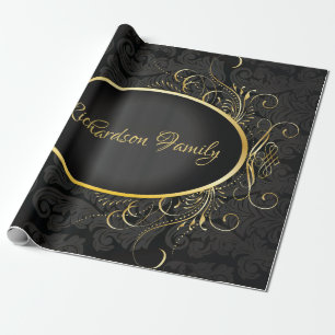 Papier Cadeau Monogramme d'or noir Classy Royal Style Enveloppem