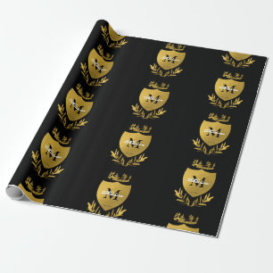 Papier Cadeau Monogramme du bouclier royal noir et or