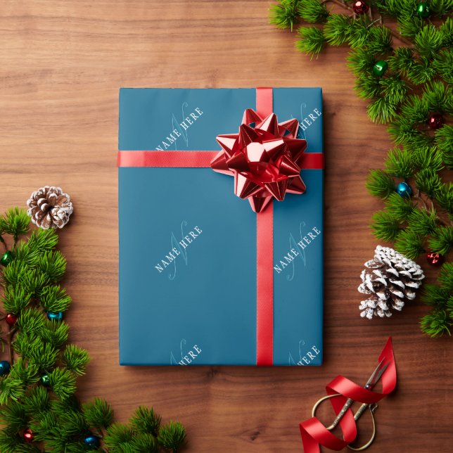 Papier Cadeau Monogramme élégant | Bleu océan (Cadeau de vacances)