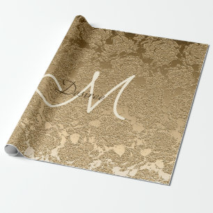 Papier Cadeau Monogramme Elegant Or Moderne Fille Floral