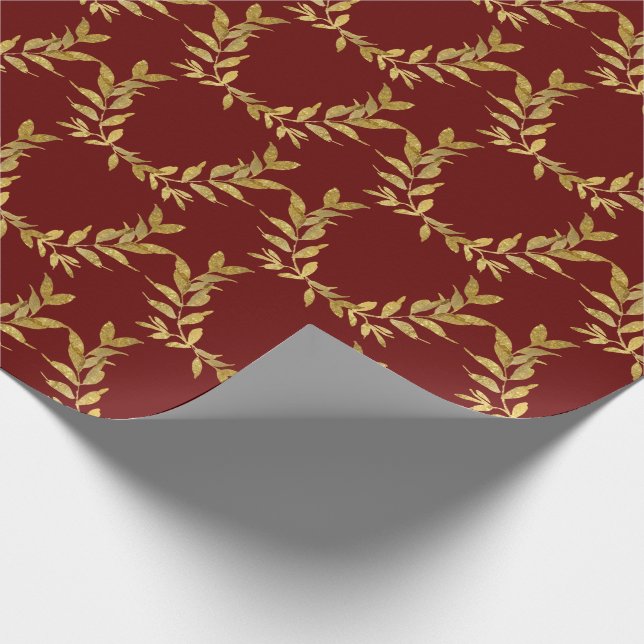 Papier Cadeau Monogramme Feuille d'or rouge Élégant Mariage chic (Coin)