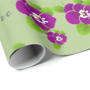 Papier Cadeau Monogramme Fleur Hawaïenne Violet Nom 