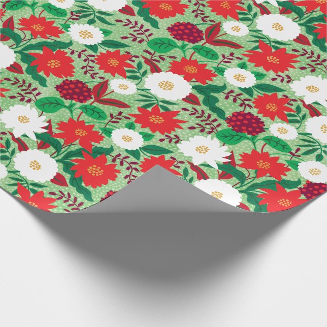 Papier Cadeau Monogramme floral blanc rouge de Noël Poinsettia (Coin)