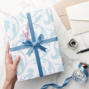 Papier Cadeau Monogramme floral bleu girly élégant de motif
