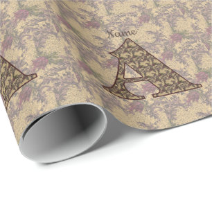 Papier Cadeau Monogramme floral initial A Élégant Personnalisé