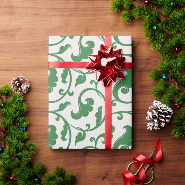 Papier Cadeau Monogramme floral vert girly élégant de motif (Cadeau de vacances)