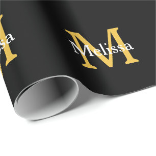 Papier Cadeau Monogramme Initial Nom Or Blanc Noir Personnalisé