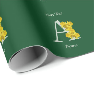 Papier Cadeau Monogramme initiale A narcisse personnalisé