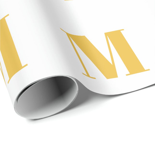 Papier Cadeau Monogramme initiale or or blanc nom personnalisé  (Coin rond)