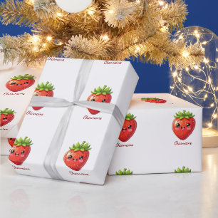 Papier Cadeau Monogramme jolie fraise kawaii