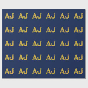 Papier Cadeau Monogramme Lettres Initiales Or & Bleu Simple