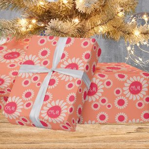 Papier Cadeau Monogramme Mariage de la marguerite à fleurs Retro