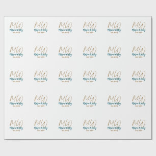 Papier Cadeau Monogramme marron bleu turquoise année simple mini