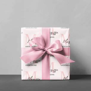 Papier Cadeau Monogramme minimal initial et nom Pastel rose