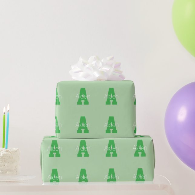 Papier Cadeau Monogramme Moderne Gras | Vert Pâle et Kelly (Cadeaux de fête)