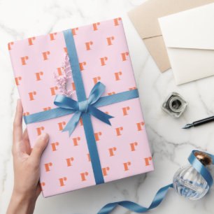 Papier Cadeau Monogramme Moderne Lettre Initiale Rose Orange Pas