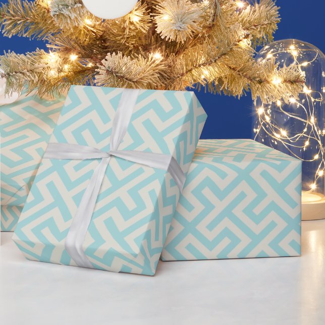 Papier Cadeau Monogramme motif géométrique clé turquoise moderne (Vacances)