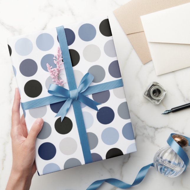 Papier Cadeau monogramme motif pois bleu moderne (Cadeaux)
