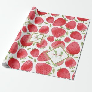 Papier Cadeau Monogramme Ombre + Fraises Rouge & Vert + Rose