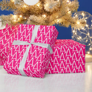 Papier Cadeau monogramme personnalisé fuchsia rose chaud