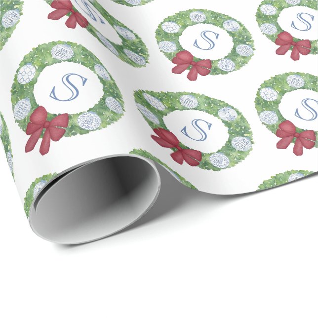 Papier Cadeau Monogramme personnalisé Première couronne de verdu (Coin rond)
