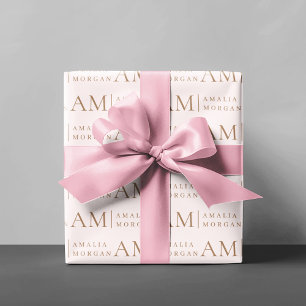 Papier Cadeau Monogramme Personnalisé Rose Initiale Et Nom