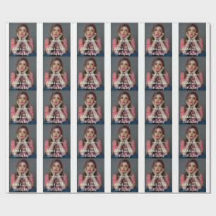 Papier Cadeau Monogramme photo joyeux 20e anniversaire gris blan