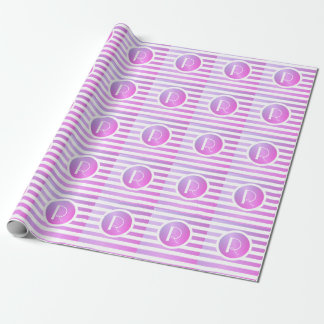 Papier Cadeau Monogramme rayures violettes et blanches