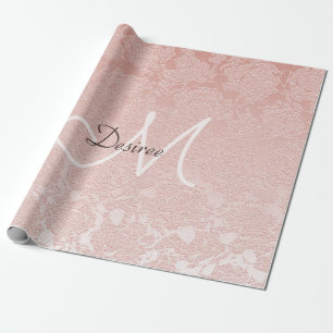 Papier Cadeau Monogramme rose pâle Élégant Art Floral Moderne