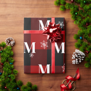 Papier Cadeau Monogramme rouge Plaid & Snowflics Premier hiver