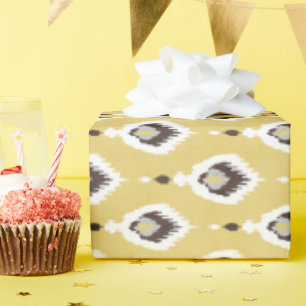 Papier Cadeau Monogramme tribal de motif d'ikat jaune chic de